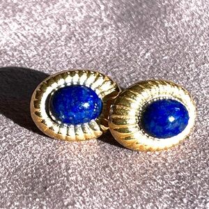 Beautiful 14k Gold Oval Lapis Lazuli Post Earrings